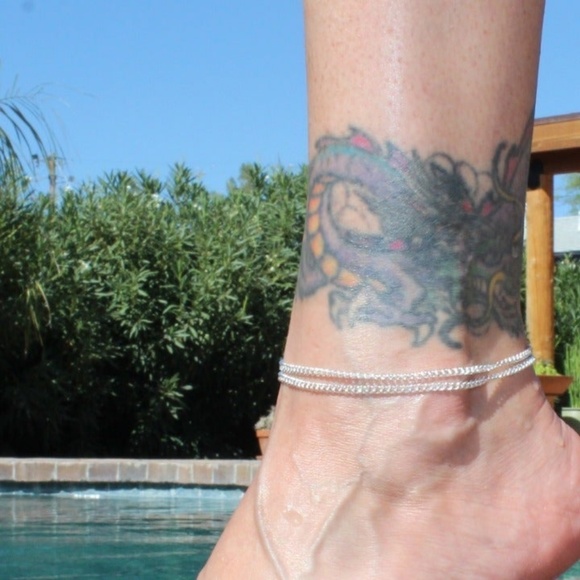 ~• White Silver Double Beach Anklet •~ - Picture 2 of 2